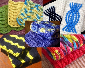 Instant Download PDF Dishcloth or Washcloth Crochet Pattern E-Book, (5) Patterns Included.