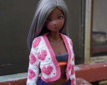 Granny Square Hearts Cardigan PDF Crochet Pattern for Smart Doll and SD BJD