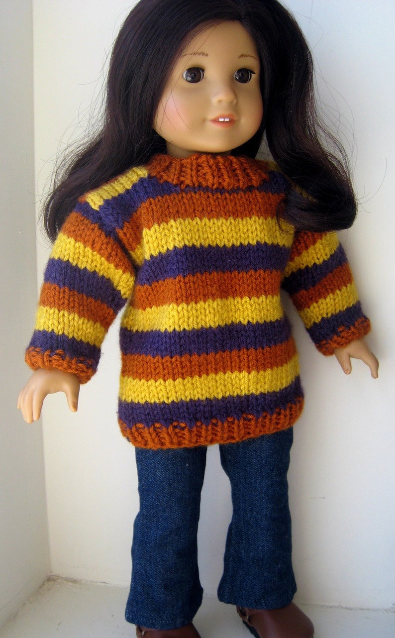 Instantly Downloadable PDF Knitting Pattern, Striped Tunic Sweater for American Girl Doll and 18 inch dolls image 3