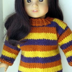 PDF KNITTING PATTERN, Tunic Length Striped Sweater for American Girl Doll and 18 inch dolls, Doll Sweater, Instant Download image 1