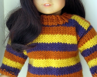 PDF KNITTING PATTERN, Tunic Length Striped Sweater for American Girl Doll and 18 inch dolls, Doll Sweater, Instant Download