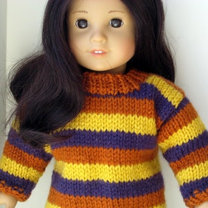 Instantly Downloadable PDF Knitting Pattern, Striped Tunic Sweater for American Girl Doll and 18 inch dolls image 5