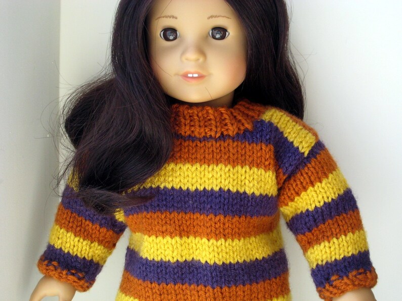 Instantly Downloadable PDF Knitting Pattern, Striped Tunic Sweater for American Girl Doll and 18 inch dolls image 5