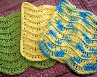 PDF CROCHET PATTERN, 3-d Waves Textured Dishcloth, Washcloth, Cleaning Rag, Dish Cloth, Wash Cloth, Kitchen Towel, Instant Download