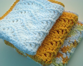 Instant Download PDF Crochet Pattern, Eyelet Waves Dishcloth Washcloth Wavy Shower Rag Dish Towel