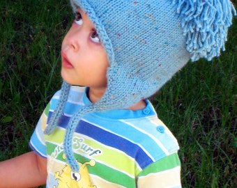 Instantly Downloadable PDF Knitting Pattern, Shaggy Top Earflap Cap, Hatband Circumference 18 inches, Fits 2-5 years