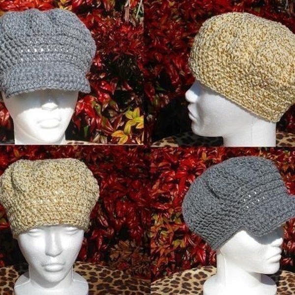 PDF CROCHET PATTERN, Adult Womens Newsboy Cap, Teen Beanie Hat, Winter Accessories, Summer, Instant Download