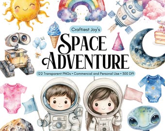 Watercolor Astronaut Bundle Outer Space Bundle Watercolor Space Bundle Astronaut Nursery Rocket Planets Nursery PNG Solar System Clipart