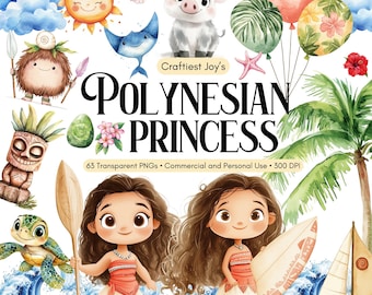 Cute Polynesian Princess Moana Clipart Cute Hawaiian Moana Birthday Cute Island Girl Princess Nursery Clipart Watercolor Hawaii Moana Baby