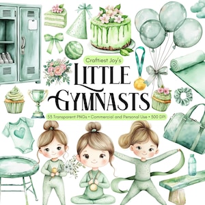Digital Watercolor Girls Gymnastics Clipart Baby Shower Nursery Clipart Kids Playing Clipart Birthday Girl Dance Graphics Gymnastics Bundle