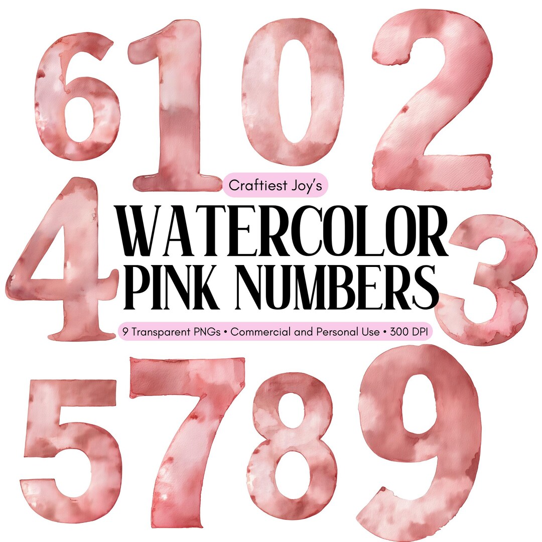 Pink Numbers/drawing Pink Watercolor Numbers Clipart Birthday Decor Pink Numerals Hand ...