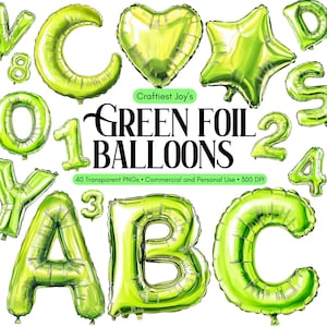 Bundle de lettres alphabet vert tilleul, Clipart chiffre, ballon vert, fête, célébration anniversaire