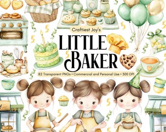 Watercolor Little Baker Clipart Baking Girls PNG Watercolor Bakery PNG Cute Dessert Baking Tools Cakes Kitchen Art Cute Bakery Clipart Bake
