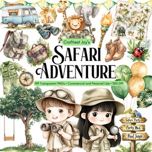 Safari doux bébé animaux Safari chambre d'enfant Clipart Safari aventure sauvage un anniversaire anniversaire dans la jungle Safari camion Safari baby shower clipart