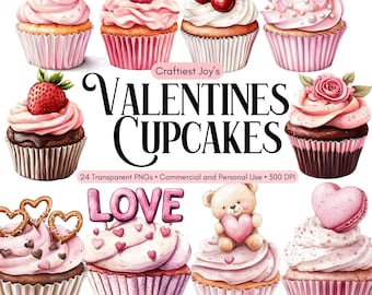 Aquarell Valentinstag Cupcake Clipart Rosa Valentinstag Dessert Clipart Zucker Cookie PNG Valentinstag Süßigkeiten Aquarell Dessert Clipart Sammlung