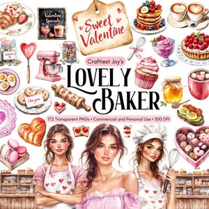 Watercolor Sweets Valentine Bakery Clipart Kawaii Valentine Baking Graphics Macaron Clipart Romantic Valentines Element Baking Ephemera PNG
