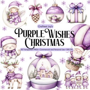 Acuarela linda lavanda Navidad clipart púrpura Navidad niños guardería lila Navidad Papá Noel lavanda corona decoración adorno clipart
