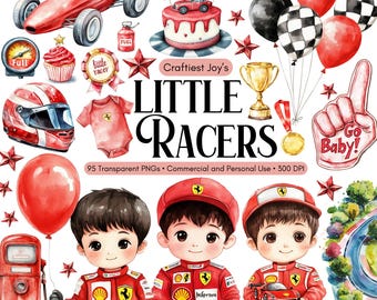 Race Car Designs Bundle Grand Prix Race Race Car Clipart Watercolor Race Car Birthday Two 2 Fast Baby Birthday Checkered Flag PNG Cute Cars