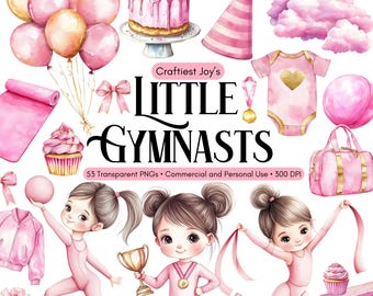 Digital Watercolor Girls Gymnastics Clipart Baby Shower Nursery Clipart Kids Playing Clipart Birthday Girl Dance Graphics Gymnastics Bundle
