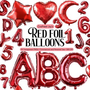 Roter Folienballon Alphabet Clip Art PNG Rote Folie Party Design Luftballons Rote Buchstabe Rote Zahlen Clipart Bundle Rote Folienballons Clipart Bundle