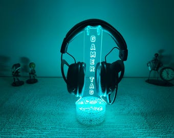 Personalized Headphone Stand - Gamer Gift-3D Night Light-Video Game Lover-Custom Gamertag Light Sign-Streamer Headset Holder-Christmas Gifts