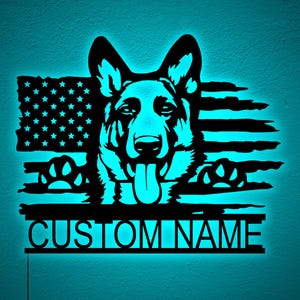Decoración de pared personalizable con diseño de pastor alemán de EE. UU., letrero iluminado con forma de perro, decoración para guardería infantil, regalo de Navidad para dueños de mascotas, decoración de tienda de mascotas