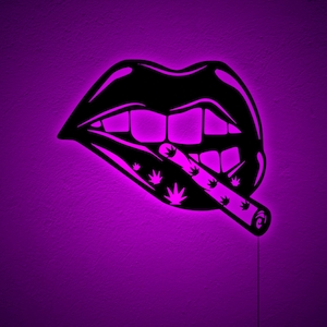 Lips with Smoke Love Kiss Wall Art Rgb Led Light, Lips Light up Name Sign, Tongue Lips Neon Sign, Gamer Room Decor, Gift For Girlfriend