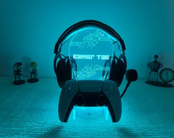 Personalized Gaming Controller and Headphone Stand, RGB Headset Holder, Organizer for Video Gamers, Custom Headphone Display, Christmas Gift