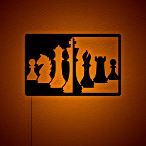 Chess Wall Decor, Chess Wood Wall Art LED Light, Chess LED Wall Decor, Chess Light up Sign, Chess Gamer Sign, Chess Player Chess Lover Gift