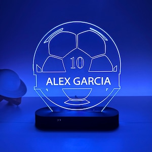 Luz nocturna 3D con balón de fútbol personalizado, luz con nombre de jugador de fútbol, lámpara LED personalizada para niños, regalos de cumpleaños de Navidad, arte de camiseta de fútbol