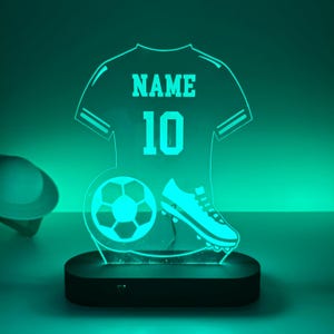 Luz de noche 3D de fútbol personalizada, luz con nombre de jugador de fútbol, lámpara LED personalizada para niños, regalos de cumpleaños de Navidad, decoración de camiseta de fútbol