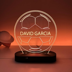 Luz nocturna 3D con balón de fútbol personalizado, luz con nombre de jugador de fútbol, lámpara LED personalizada para niños, regalos de cumpleaños de Navidad, arte de camiseta de fútbol