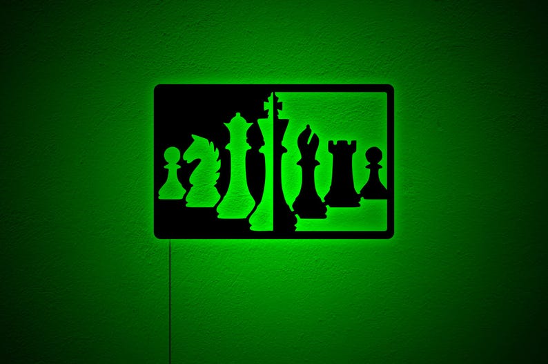 Chess Wall Decor, Chess Wood Wall Art LED Light, Chess LED Wall Decor ...