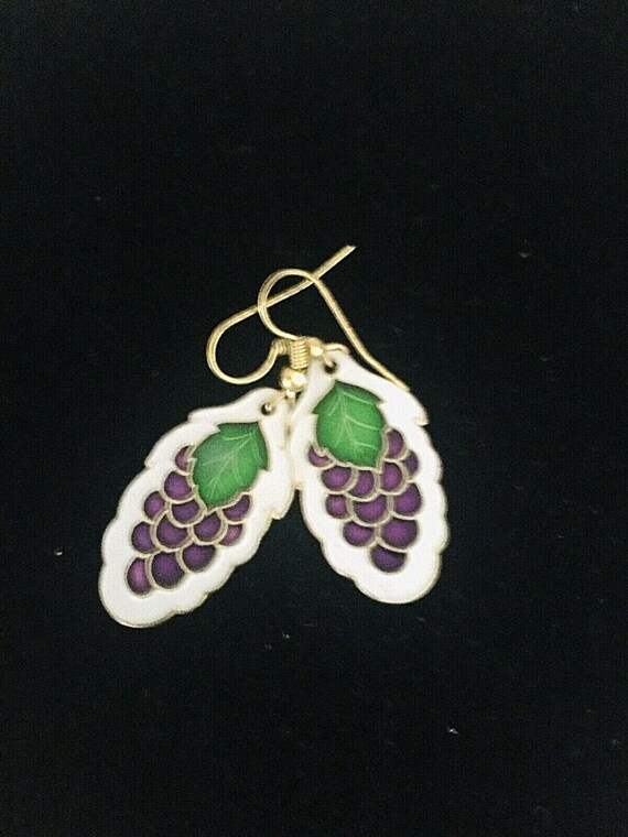 Vtg Earrings Fruit Salad Enamel Cloisonne Grapes … - image 2