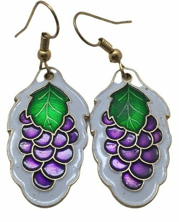 Vtg Earrings Fruit Salad Enamel Cloisonne Grapes … - image 1