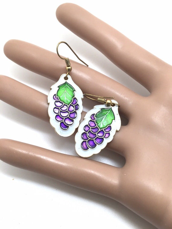 Vtg Earrings Fruit Salad Enamel Cloisonne Grapes … - image 9