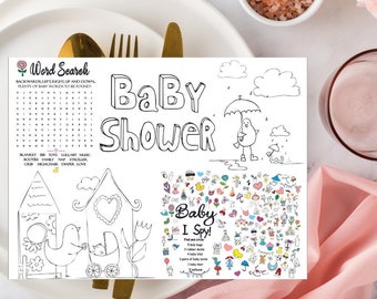 Baby Shower Geschenk, Baby Shower Spiele, Instant Download Baby Shower Favors - Printable Tischset, Arbeitsblatt, 1 Seite PDF