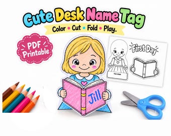 Class Room Desk Name Tag Craft, Printable Student Name Plate, Back to School Classroom Activity, Color Cut Fold PDF First Day of School sign