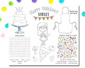 Baking Party Coloring Placemat, 2 PAGES, Personalized PDF Digital File, Pizza Party Coloring Placemat,Donut Party,Activity Mat, Printable