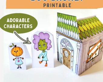 Boo Basket Printable - Halloween Haunted House Craft, Boo Bag prinable, 3D Paper Haunted House Download, PDF