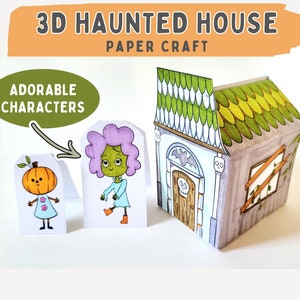 Halloween Haunted House 3D Paper Craft, Spooky Paper Crafts DIY Kids Activity, Halloween Party PDF Download BOO Basket Paper House Template