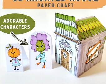 Halloween Haunted House 3D Paper Craft, Spooky Paper Crafts DIY Kids Activity, Halloween Party PDF Download BOO Basket Paper House Template
