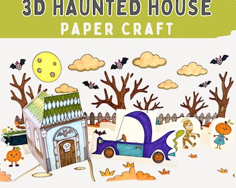 Halloween Haunted House Craft, Boo Bag printable, 3D Paper Haunted House Download, PDF - Halloween Pop Up Diorama Craft Printable Boo basket