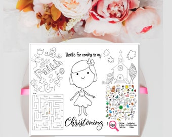 Christening coloring Page, 2 PAGES, Instant download Activity page, Church Activities - Favor bags - Religious coloring - PDF - Christening