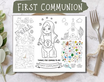 Communion Kids Activity Placemat, Instant download First Christening Games Page, Holy Communion Favor,  First Communion PDF, Kids Table