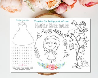 Wedding Coloring Placemat,  Wedding Activity Mat, Instant Download, Printable Digital File,  Kids Table, Coloring Page - Party Favors