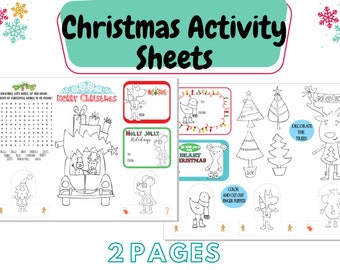 Christmas Activity Sheet for kids - Instant download PDF - Kids Christmas Placemat, Coloring Page, holiday craft activity for kids