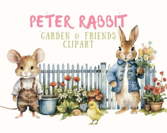 Peter Rabbit Clipart for Beatrix Potter Birthday Clipart Easter Bunny Clipart Scrapbooking garden PNG images of Peter Rabbit and friends