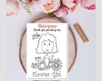 Flower Girl Gift - Thank you for being our flower girl Book, Flower Girl coloring 3 - 5 year olds, Activity Book, Personalized, Printable
