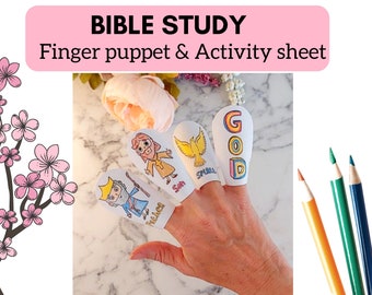 Bible Study Sunday School Activity Sheet, Finger Puppets, Bible Crafts, Holy Trinity, Scripture worksheet, Instant Download,Church printable